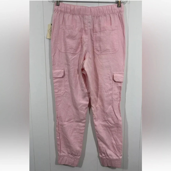 NWT St Johns Bay Cargo Jogger Pants Sz S Linen Blend Elastic Waist Drawstring - Picture 4 of 11